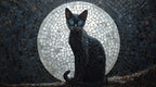 black cat with bright blue eyes , mosaic artwork