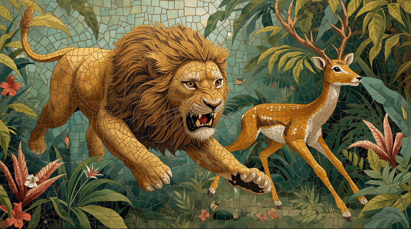 Mosaic Lion Trying to eat a Deer